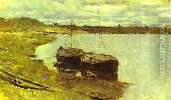 Barges The Volga 1889 Oil Painting - Isaak Ilyich Levitan