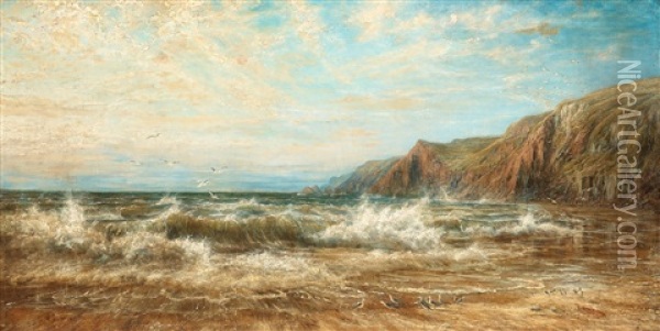At The Coast Oil Painting - Hans Frederick Gude