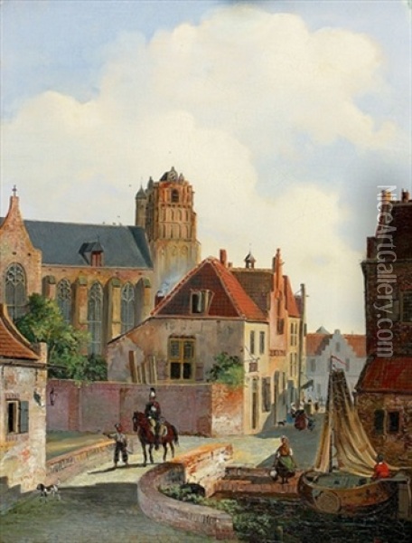 Stadtansicht Mit Reiter Oil Painting - Johannes van Liefland