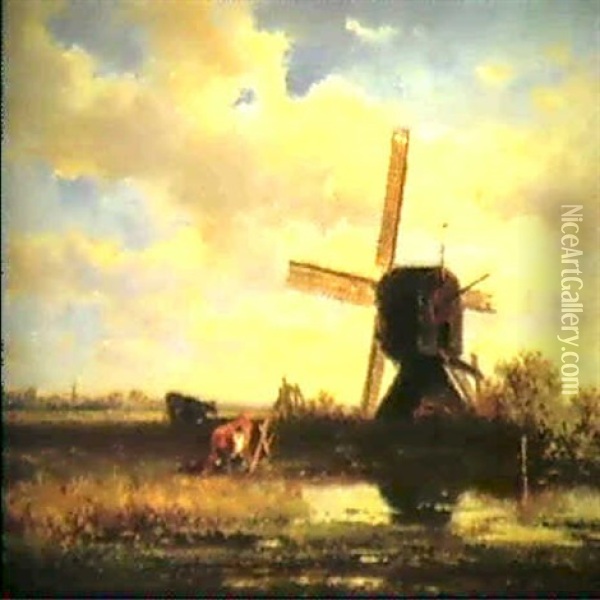 Vaches Dans Un Pre Pres D'un Moulin Oil Painting - Willem Roelofs