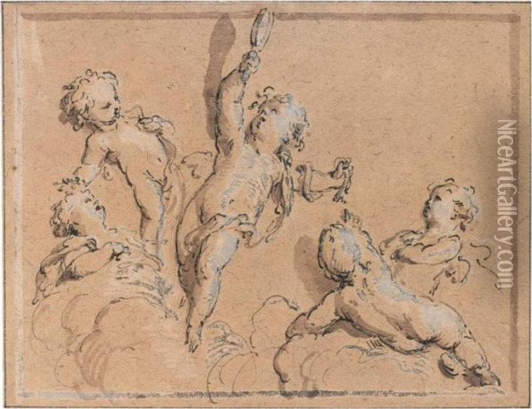 Putti Playing With A Mirror Oil Painting - Jacob de Wit