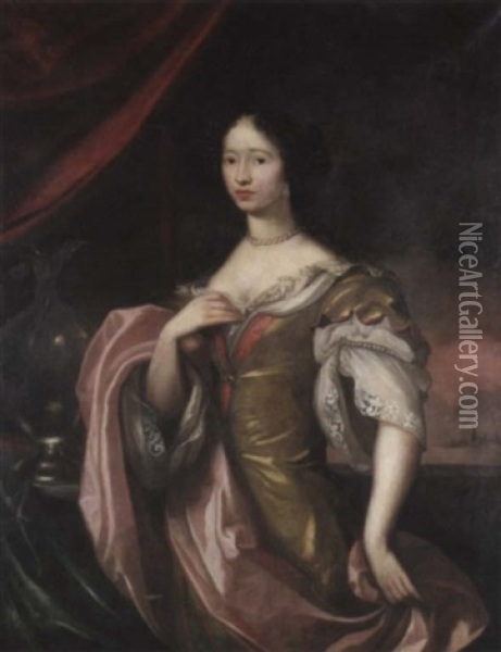 Bildnis Einer Jungen Dame Vor Einer Brustung Oil Painting - Cornelis Van Poelenburgh