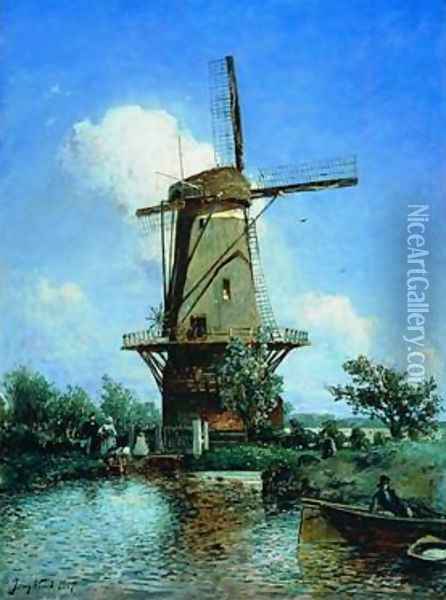 Windmill near Delft Oil Painting - Johan Barthold Jongkind