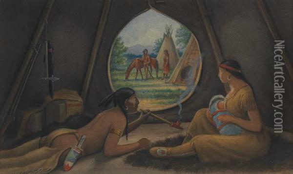 View From The Interior Of A Tipi Oil Painting - Cassily Adams