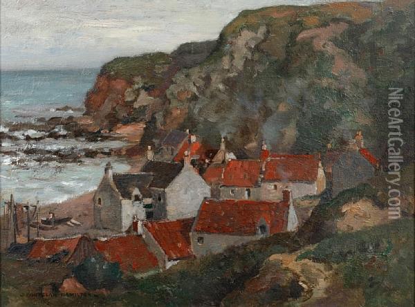 Coastal Fishing Village, Believed To Be Ross,near Kirkcudbright Oil Painting - James Whitelaw Hamilton