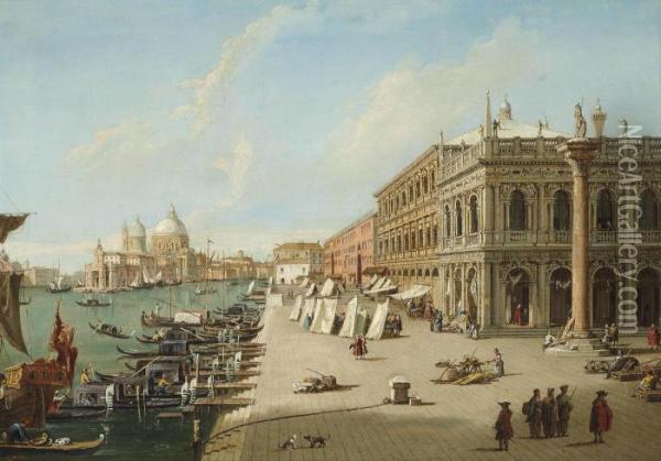 The Molo, Venice, Looking West With The Column Of St. Theodore Oil Painting - (Giovanni Antonio Canal) Canaletto