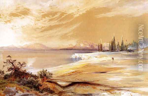 Hot Springs On The Shore Of Yellowstone Lake Oil Painting - Thomas Moran