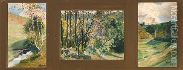 Paysages (3 Works) Oil Painting - Leon Frederic