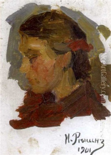 A Study Of A Woman In Profile Oil Painting - Ilya Repin