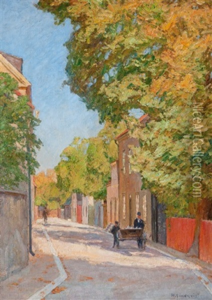 Northern Church Street Oil Painting - Herman Lindqvist