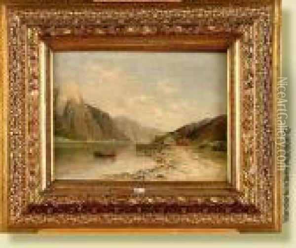 Pecheur Sur Les Fjords En Norvege Oil Painting - Johann Jungblutt