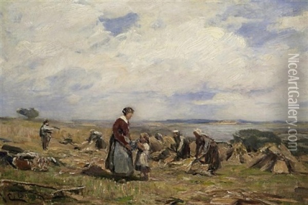 Heuernte An Den Ufern Einer Boddenlandschaft (rugen?) Oil Painting - Eugen Gustav Duecker