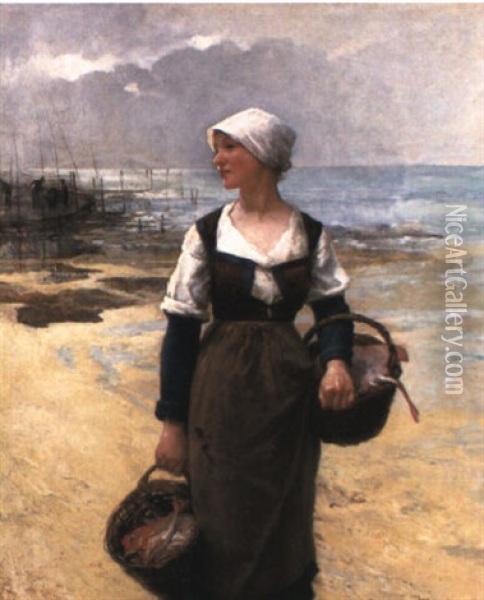 On The Beach Oil Painting - Jacob Henricus Maris