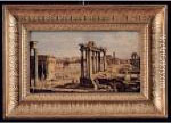 Vedute Di Roma: Il Foro Romano; La Fontana Di Trevi Oil Painting - Antonietta Brandeis
