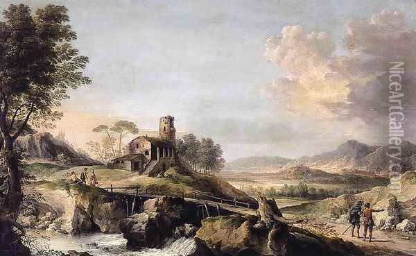 Pastoral Landscape with Figures Oil Painting - Jean-Baptiste Lallemand