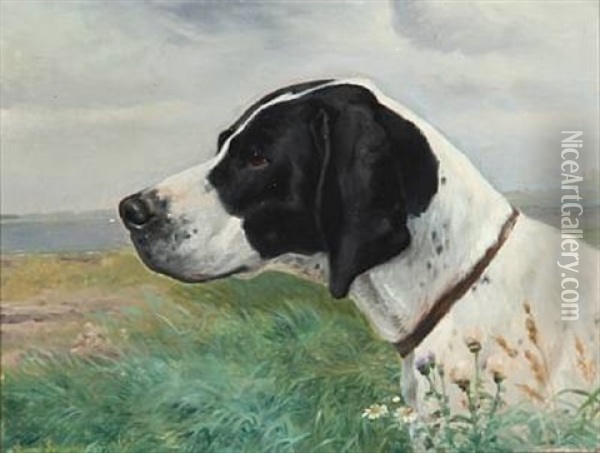 A Hunting Dog Oil Painting - Simon Simonsen