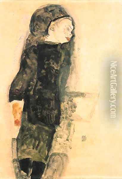 Kind in schwarzen Kleidern Oil Painting - Egon Schiele