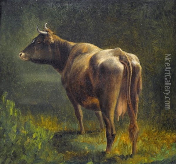 Rind Auf Der Weide Oil Painting - Ludwig Gustav Voltz