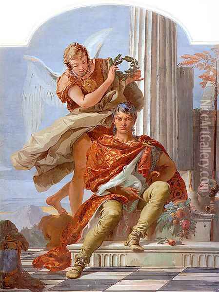 Virtue Crowning Honor 1734 Oil Painting - Giovanni Battista Tiepolo