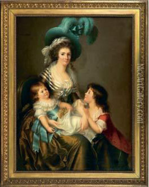 Jeune Elegante Assise Et Ses Deux Enfants Oil Painting - Marie-Victoire Lemoine