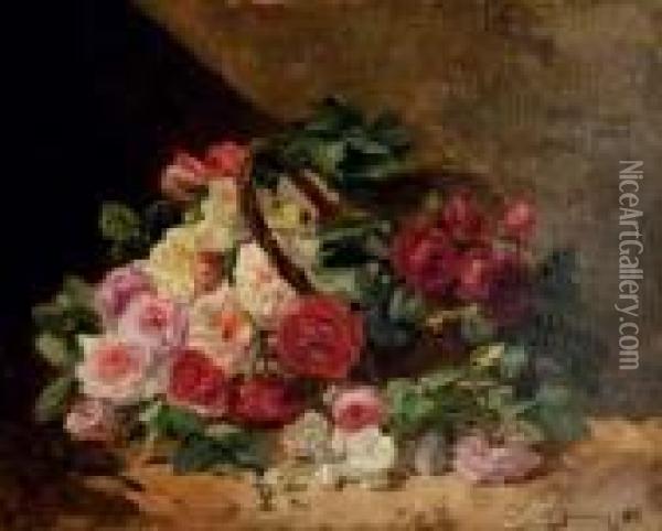 Roses In A Basket Oil Painting - Georges Jeannin