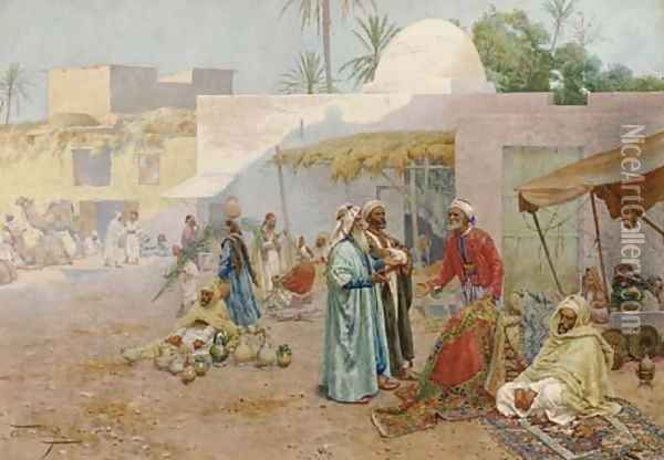 Bargaining at the Market Oil Painting - Giulio Rosati
