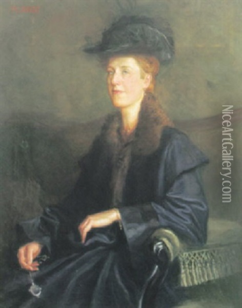 Portrait Einer Blonden Dame Mit Lorgnon Oil Painting - Karl Jobst