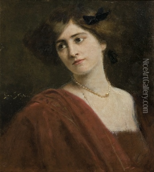 Portrait Of Young Lady With Pearls Oil Painting - Jan Styka