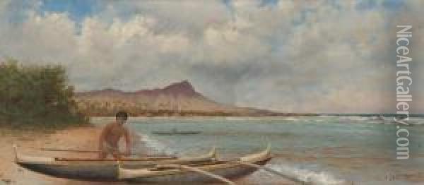 Hawaiian Fisherman Near Diamond Head Oil Painting - Joseph D. Strong