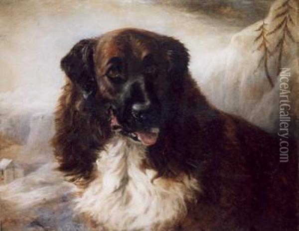 The Saint Bernard 'tell' Signed With Initials And Dated1867, Oil On Canvas 25 X 30in Oil Painting - William Elsob Marshall