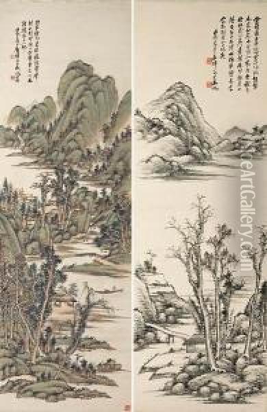 Pair Of Landscapes Oil Painting - Wu Zheng