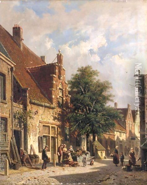 A Street Scene In Haarlem Oil Painting - Adrianus Eversen