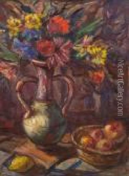 Still Life With Jug Of Flowers Oil Painting - Walt Kuhn