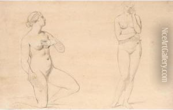 Six Sheets Of Figure Studies, Including Female Nudes, Male Nudes, And Drapery Oil Painting - Giuseppe Bottani