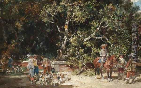 Departing for the Hunt (La Reala de Caza) Oil Painting - Francisco Domingo Marques