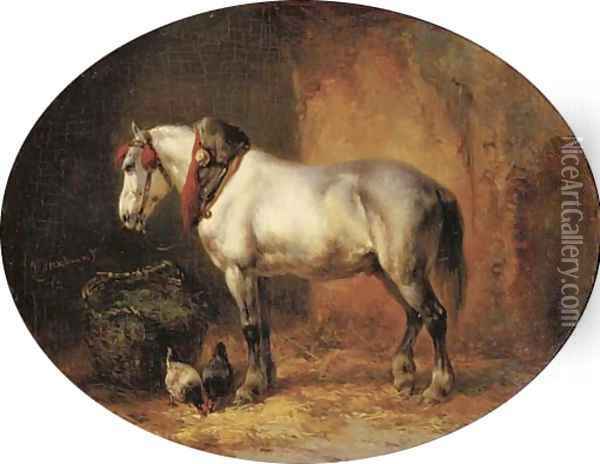 A grey in a stable Oil Painting - Wouterus Verschuur