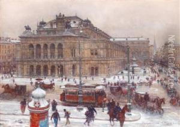 Die Staatsoper Im Winter Oil Painting - Carl Pippich