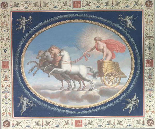 A Set Of Four Decorative Panels Showing Apollo Oil Painting - Michaelangelo Maestri