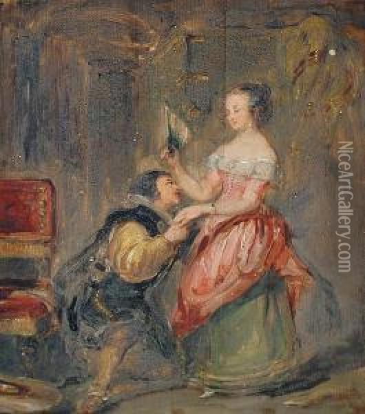 Gil Blas Courting A Lady Oil Painting - William Simson