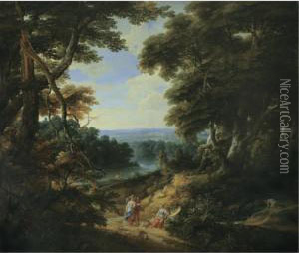 Landscape With A Castle And Figures Oil Painting - Jaques D'Arthois
