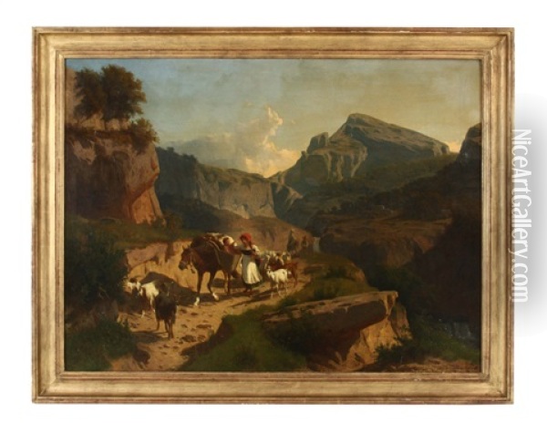 Oberitalienische Landschaft Mit Hirten Oil Painting - Andras Marko