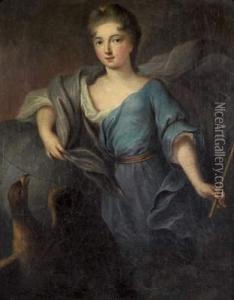 Portrait D'une Jeune Femme De 
Qualite En Junon, Un Sceptre A La Main, Appuyee Sur Le Globe Terrestre Oil Painting - Pierre Gobert