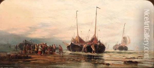 Unloading The Day's Catch Oil Painting - James Webb