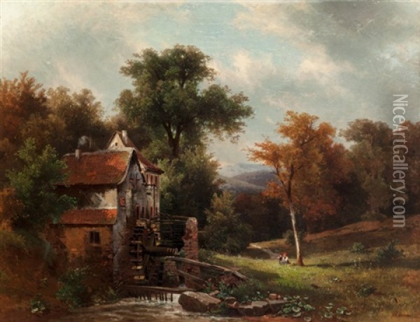 The Mill Oil Painting - Friedrich Wilhelm Schreiner
