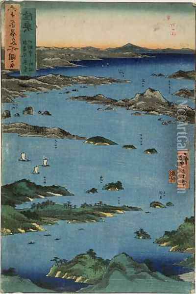 Mutsu Province Scenery at Matsushima from the series Illustrations of Famous Places in the Sixty odd Provinces Oil Painting - Utagawa or Ando Hiroshige