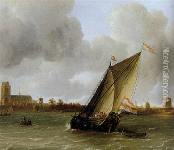 Dutch Shipping Off Dordrecht Oil Painting - Jeronymus Van Diest