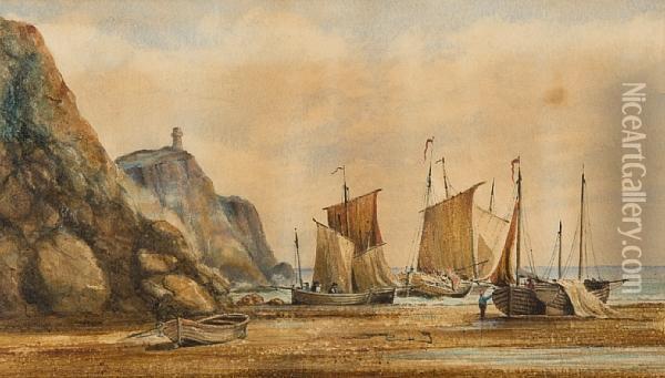 Shore Scene With Fishing Boats Oil Painting - Will. Philip Barnes Freeman