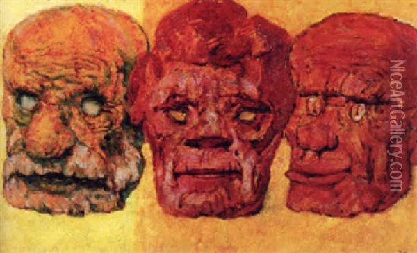 Three Masks Oil Painting - Frits Van Den Berghe