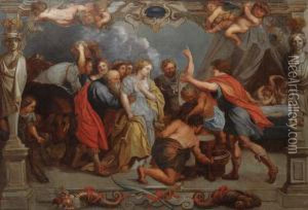 Teruggave Van Briseis Aan Achillesnadat Ze Werd Ontvoerd Door Agamemnon Oil Painting - Erasmus II Quellin (Quellinus)