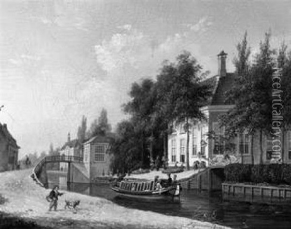 Sommerliche Gracht Mit Herrschaftlichen Anwesen In Amsterdam Oil Painting - Pieter Daniel van der Burgh